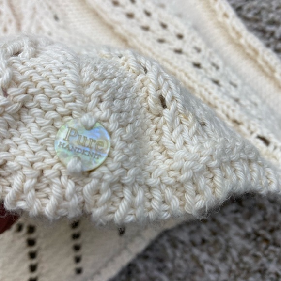 PURE Handknit Cream Open Front Crochet Sweater Cardigan Women’s Small/Medium - Picture 10 of 15